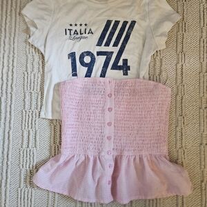 Altar'd State Bundle! White Graphic Tee and Pink Smocked Tube Top Set